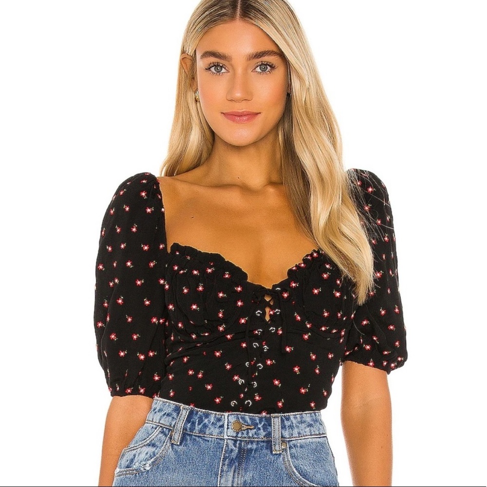 MAJORELLE Eartha Top in Black & Red Size Small